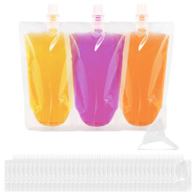 100Pcs Liquid Bags with Funnel 250ML Clear Beverage Bags Leak Proof Juice Flask Multipurpose Drink Pouches Portable Milk Bags for Parties Sports Picn