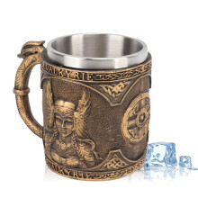 Viking Mug Beer Stein,Stainless Steel Double Layered Beer Mug Beer Stein Viking Drinking Cup Resin Beer Stein Pirate Pattern Beverage Cup Drinking Su