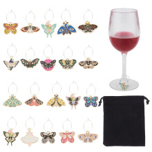 NICENEEDED 20 PCS Wine Glass Charms Set, Enamel Butterfly Drink Tags with Silver Beading Hoops, Stemware Wine Glass Markers Identifier for Bacheloret