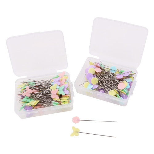 WANGCL 200Pcs Sewing Patchwork Pins Flat Button Head Pins with A Storage Box Assorted Pins for Dressmaker Craft Sewing Projects
