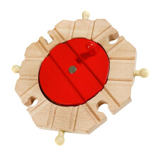 Laroal Wooden Train Turntable Track 4-Way Turntable Wooden Train Set Accessory Railway Gift Compatible Train Set Railway Track Turntable