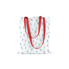Bonamaison Printed Tote Bag, Reusable Grocery Bag, Shopping Bag, Machine Washable, Foldable, Canvas Cloth Bag with Red Handles, Size: 34x40 Cm
