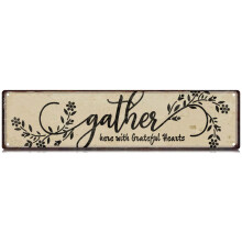 Gather Here with Grateful Hearts Slim Tin Sign Street Funny Gather Metal Sign Wall Decor for Farmhouse Home Bar Garage Man Cave Wall Art Gift 4" by 1