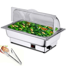 Stainless Steel Chafing Bowls, 9L Buffet Server and Heater, Food Warmer for Catering with 90 Half Clamshell for Parties, Buffets, Banquets - Adjusta