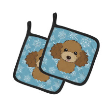 Caroline's Treasures Snowflake Chocolate Brown Poodle Pair of Pot Holders BB1690PTHD, Fabric, Multicolor