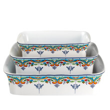 Euro Ceramica Zanzibar Collection 3-Piece Oven to Table Stoneware Casserole Dish Set, Deep Rectangular Lasagna Pans. Freezer to Oven to Table Safe -