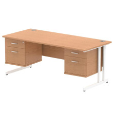 DYNAMIC Impulse Cantilever Straight Desk White Frame With Fixed Pedestal OAK 2 Drawer x2 1800
