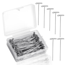 T Pins, 100 Pieces 2 Inch Sewing Needles, T Pins for Blocking Knitting, Stainless Steel Push Pin Kit with Transparent Box, Wig T Pins for Foam Head,