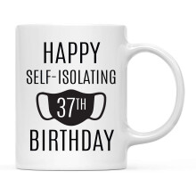 Funny Quarantine Self-Isolation Ceramic Coffee Mug Gift, Happy Self-Isolating 37th Birthday, Surgical Mask, 1-Pack, Quirky Birthday Gifts for People
