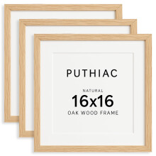 puthiac 16x16 Picture Frames for Wall - Minimalist 16x16 Oak Wood Frames, 16"x16" Picture Frame Wood, Natural Solid Wooden Picture Frames for Wall Ar