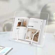 AZFUNN Acrylic Book Stand, Clear Book Holder for Reading Hands Free, Angle Adjustable and Foldable Cookbook Display Stand, Lightweight Bookstand for