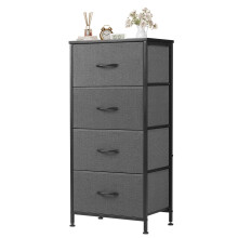 Dresser for Bedroom with 4 Drawers, Anti-Tip Tall Fabric Chests Storage Organizer Tower Furniture with Wooden Top Metal Frame for Clothes, Closet, Li