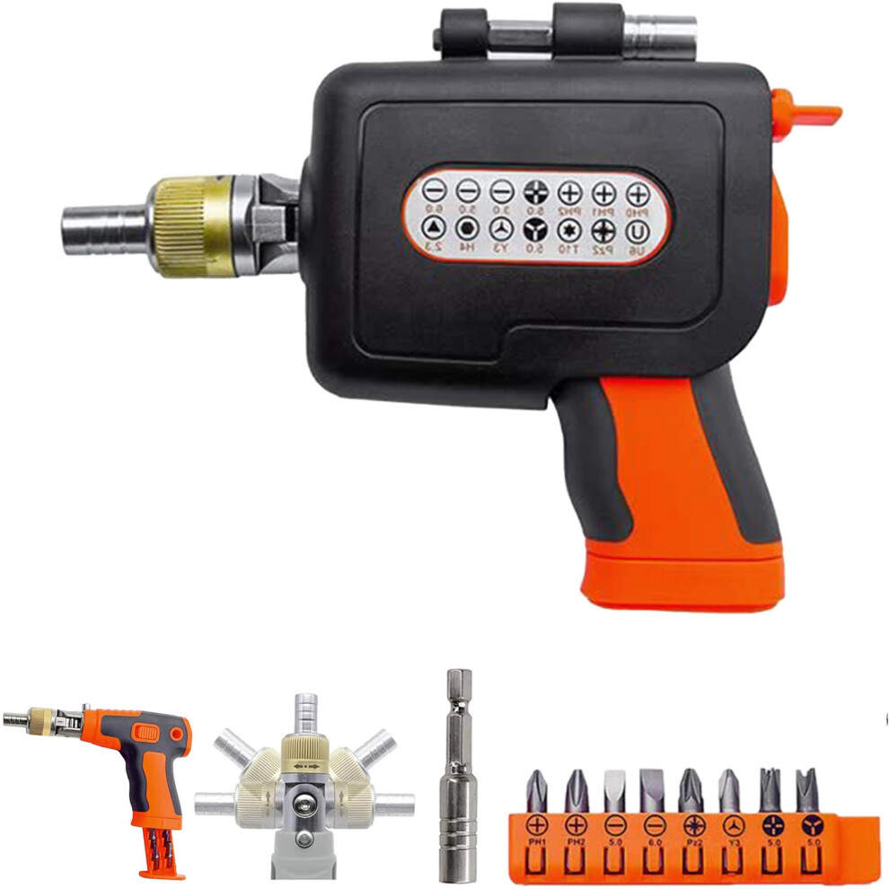 16 In 1 Multi Screwdriver Set With 3Way Ratchet And Magnetic Bit Holder, 14 Steel Bits, Orange 9189345532733