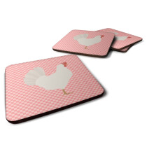 Caroline's Treasures BB7840FC Leghorn Chicken Pink Check Decorative Coasters, Fabric, Multicolor
