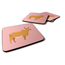 Caroline's Treasures BB7825FC Zebu Indicine Cow Pink Check Decorative Coasters, Fabric, Multicolor