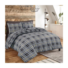 Hina Fashion Tartan Check Print Duvet Cover Set With Pillowcases Thermal Flannelette Duvet Quilt Covers Warm Bedding Set Grey Double