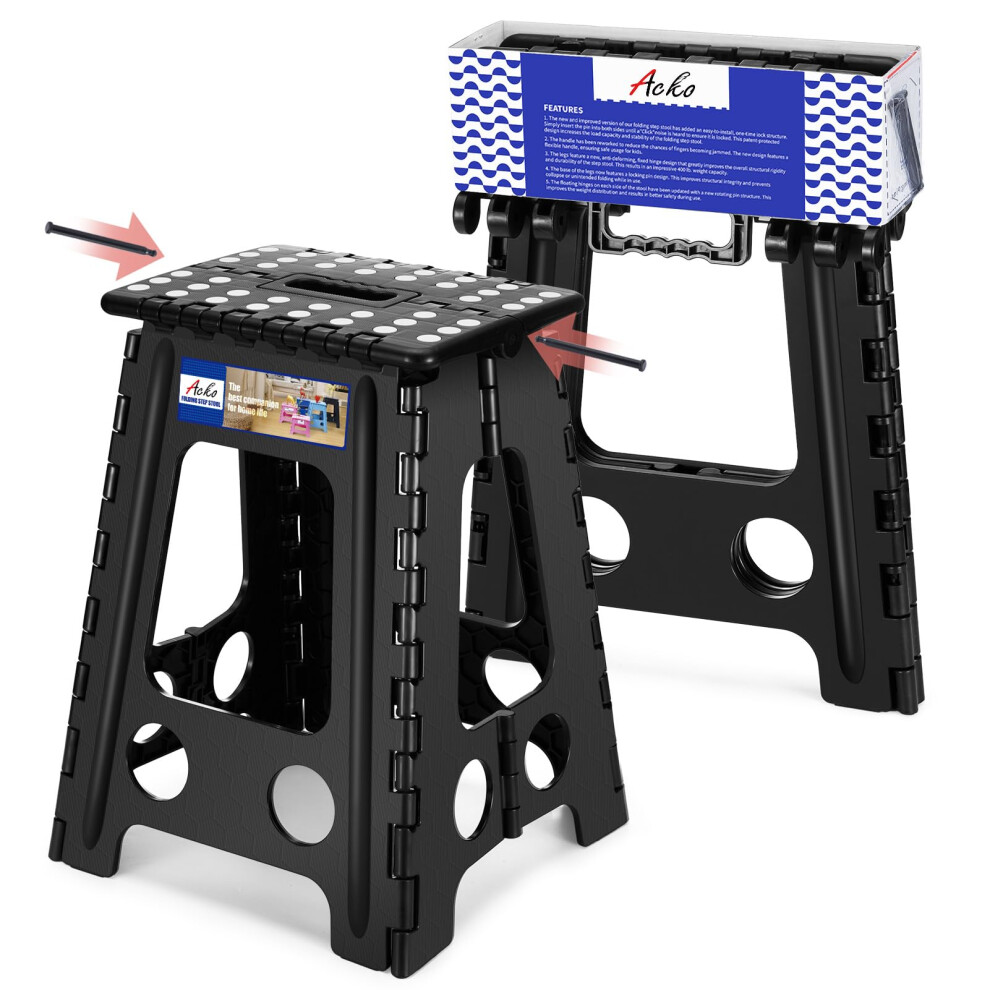 Acko Folding Step Stool Foldable 17.5 Inch 400 Lbs Capacity, Plastic Stools For Adults And Kids, Collapsible Stools For Kitchen, Stepping Stool With 31669313
