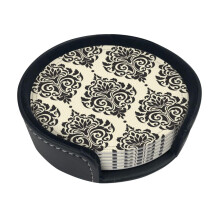 Asian Elephants Coasters For Drinks, 6 Pcs Leather Coaster With Holder, Round Cup Mat Pad Set For Home Office Table Decoration