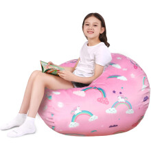 Lukeight Rainbow Unicorns Stuffed Animals Storage Bean Bag Chair Cover - Premium Velvet Organizer with YKK Zipper Holds 80+ Plush Toys, Washable Kids