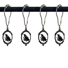 Black Raven Shower Curtain Hooks,12Pcs Halloween Spooky Crow Rustproof Metal Shower Curtain Rings, Gothic Retro Bird Home Bathroom Decor