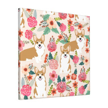 Corgi Floral Flowers Spring Garden Printed Canvas Wall Art Unframed Paintings Modern Wall Pictures Painting for Living Room Bedroom Home Decoration,