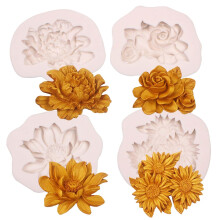 Rose Sunflowers Silicone Molds, 3D Peony Flower Fondant Molds for Cake Decoration, Soap Candle Making, Clay Polymer, Aromatherapy Set of 4