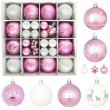 44pcs Christmas Ball Baubles Set,Pink Christmas Ornaments Shatterproof Christmas Ornaments Plastic,Suitable for Christmas Tree Festival Wedding Parti