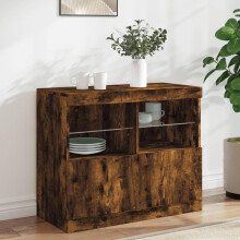 BaraSh Sideboard Modern Cabinet Matt Body and High Gloss Doors Sideboard LED Lighted,Sideboard with LED Lights Smoked Oak 81x37x67 cm