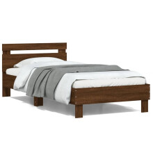 BaraSh Bed Frame with Headboard and LED Lights Brown Oak 100x200 cm,Double Bed Frame,Platform Bed Frame, Noise-cancelling Design, Engineered Wood Sla
