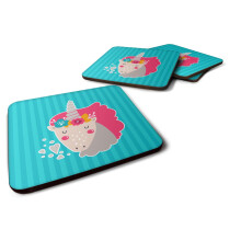 Caroline's Treasures Unicorn Blue Stripes Foam Coaster Set of 4, 3.5, Multicolor