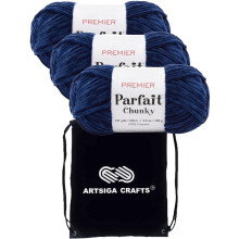 Premier Yarns Parfait Chunky Navy 1150-20 (3-Skein) Same Dyelot Weight S Bulky #6 Soft Knitting Yarn 100% Polyester Bundle with 1 Artsiga Craft Bag