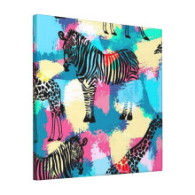 Coloured Zebra Printed Canvas Wall Art Unframed Paintings Modern Wall Pictures Painting for Living Room Bedroom Home Decoration, 12" x 12"