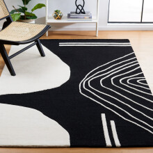 SAFAVIEH Rodeo Drive Collection Accent Rug - 4' x 6', Black & Ivory, Handmade Mid-Century Modern Abstract Wool, Ideal for High Traffic Areas in Entry