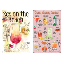Sarini Vintage Cocktail Signs - Retro Metal Cocktail Recipe Posters,20 x 30 cm,Decorative Bar Menu,Perfect for Cafe,Pub,Kitchen & Home Bar,Pack of 2