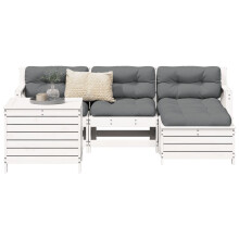 WKIEQACO Outdoor Outdoor Furniture Sets,5 Piece Garden Sofa Set White Solid Wood Pine