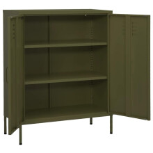 Gecheer Olive Green Steel Storage Cabinet - Adjustable 2-Shelf Sideboard for Books & Belongings, 80 x 35 x 101.5 cm Model336162