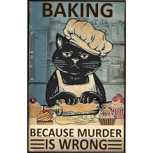 Bioprocess Black Cat Poster Cat Lover Black Cta Retro Baking Because Murder Is Wrong Home Decor Metal Tin Sign 8X12 inch