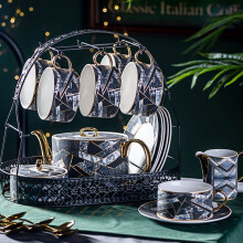 BODHIS 15 Piece Porcelain Tea Set Porcelain Tea Coffee Cup And Saucer Set With Metal Holder For Girl Friend