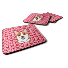Caroline's Treasures BB5324FC Red Corgi Hearts Foam Coaster Set of 4, Fabric, Multicolor
