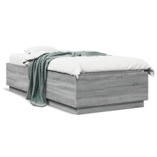 ShCuShan Bed Frame with LED Lights Grey Sonoma 100x200 cm Engineered Wood,Platform Bed Frame,For Adults, Kids, Teenagers, Underbed Storage Space,Easy