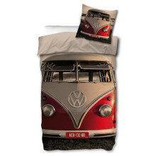 VW Volkswagen Bulli Bed Linen T1 Red 135 cm x 200 cm + 80 cm x 80 cm 100% Cotton Renforcé Linon Quality VW Bus Vintage Car Retro Type 2 T2 T3 Camper