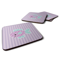 Caroline's Treasures BB7128FC Set of 4 Purple Fish Foam Coasters Set of 4, 3 1/2 x 3 1/2, Multicolor