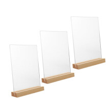 Gogogmee 3pcs Acrylic Menu Holder Stands with Wood Base T-Shape Vertical Display for Restaurant Cafes Weddings Offices Design Easy Paper Insertion an