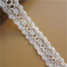 1Pc French Vintage Cotton Eyelet Lace Trim - 3 Yard White Embroidered Ribbon for Sewing and Wedding Decor, 32mm Wide Fabric Edging with Applique Deta