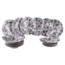 Madame Black 18-Piece Porcelain 6-Seater Dinner Set with Floral Design