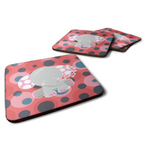 Caroline's Treasures BB6951FC Set of 4 Elephant Lots of Polkadots Foam Coasters Set of 4, 3 1/2 x 3 1/2, Multicolor