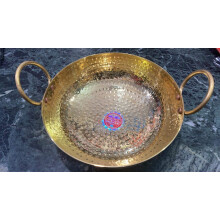 radhna Indian Traditional Indian Cooking Serving Wok Hammered brass kadhai Pital Kadai With Both Side Handle 2 Liter