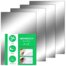 ARSMOGEN 4 Pieces Flexible 6" x 9" Self-Adhesive Non-Glass Plastic Mirror Sheets