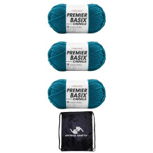 Premier Yarns Knitting Yarn Basix Chenille Yarn Teal Blue 2055-12 (3-Skeins) Same Dye Lot Weight S Bulky #6 Soft 100% Polyester with Knitting Project