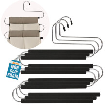 ICOFUPO Multi Layer Non Slip 4 Tier Space Saving Steel Pants Hangers, Open Ended Foam Padded Chrome Plating Black 3 Pack